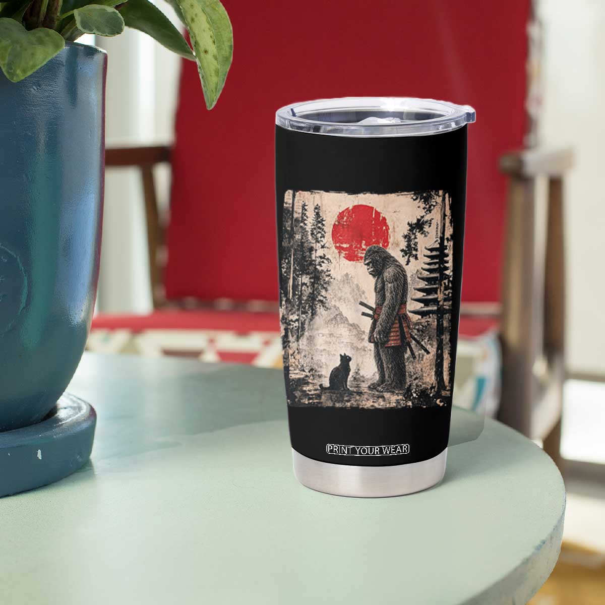 Vintage Japanese Art Bigfoot Samurai Warrior and Black Cat Tumbler Cup Sasquatch Lovers Vintage Graphic Ukiyo-e Art TS10 Print Your Wear