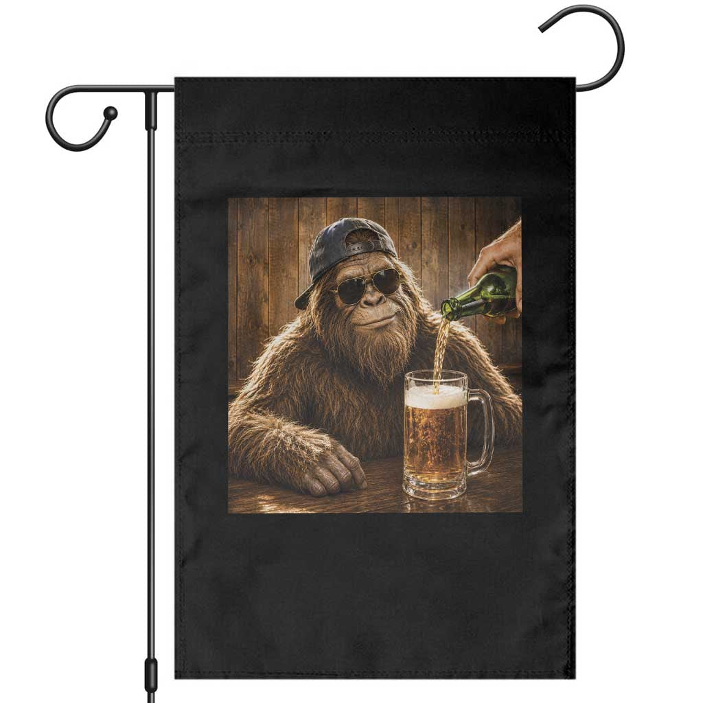 Funny Bigfoot Drinking Beer Garden Flag Vintage Cool Sunglasses Sasquatch Pub Graphic TS10 Black Print Your Wear
