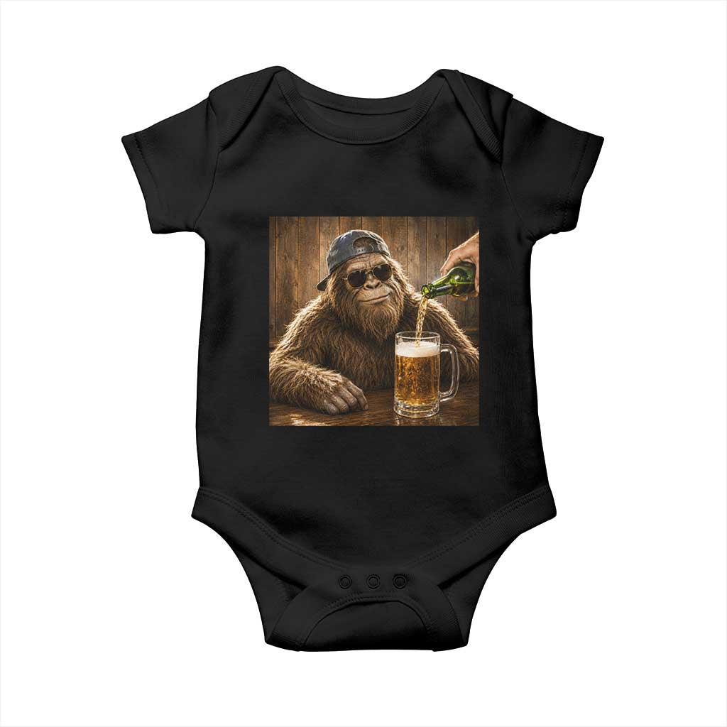 Funny Bigfoot Drinking Beer Baby Onesie Vintage Cool Sunglasses Sasquatch Pub Graphic TS10 Black Print Your Wear