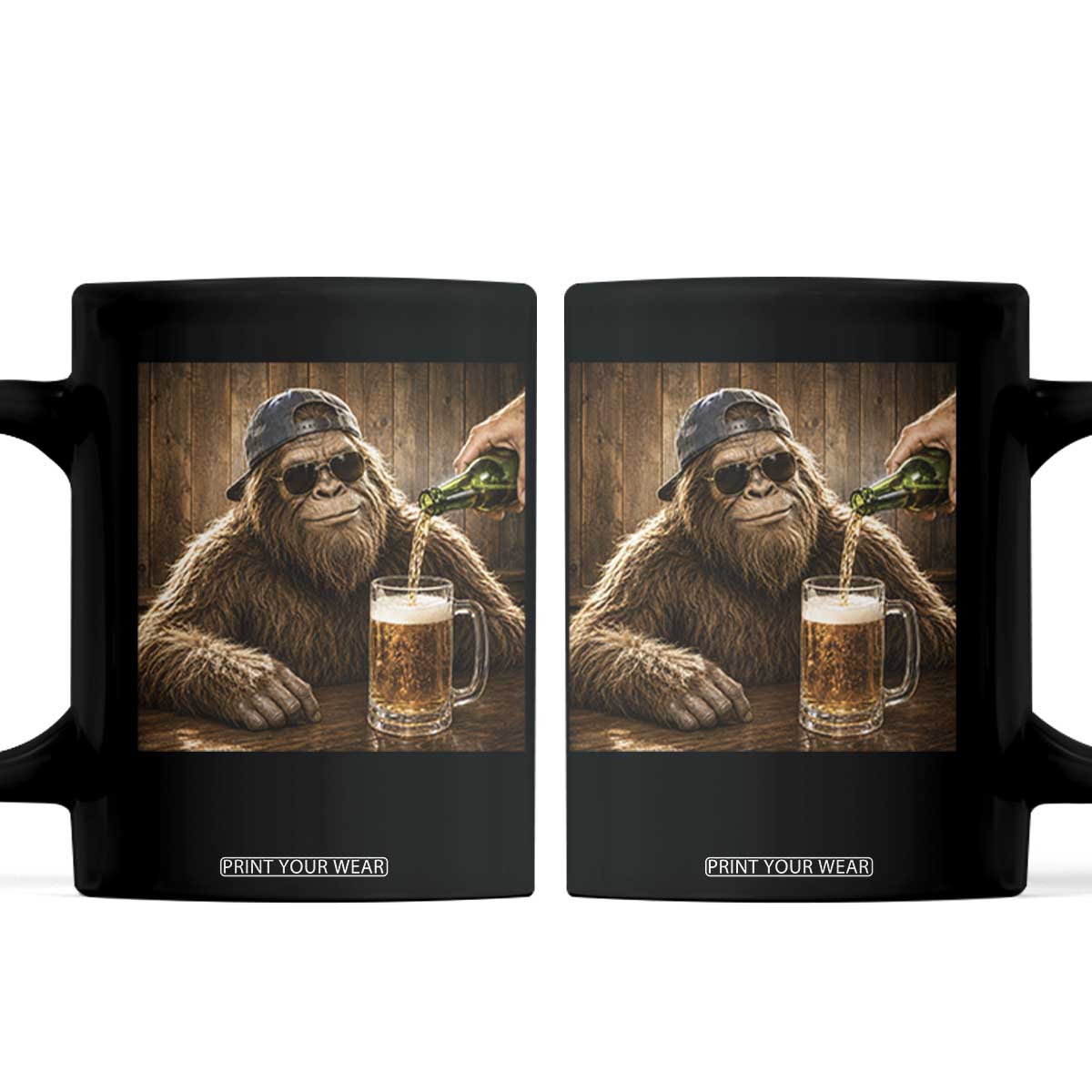 Funny Bigfoot Drinking Beer Coffee Mug Vintage Cool Sunglasses Sasquatch Pub Graphic TS10 Black Print Your Wear