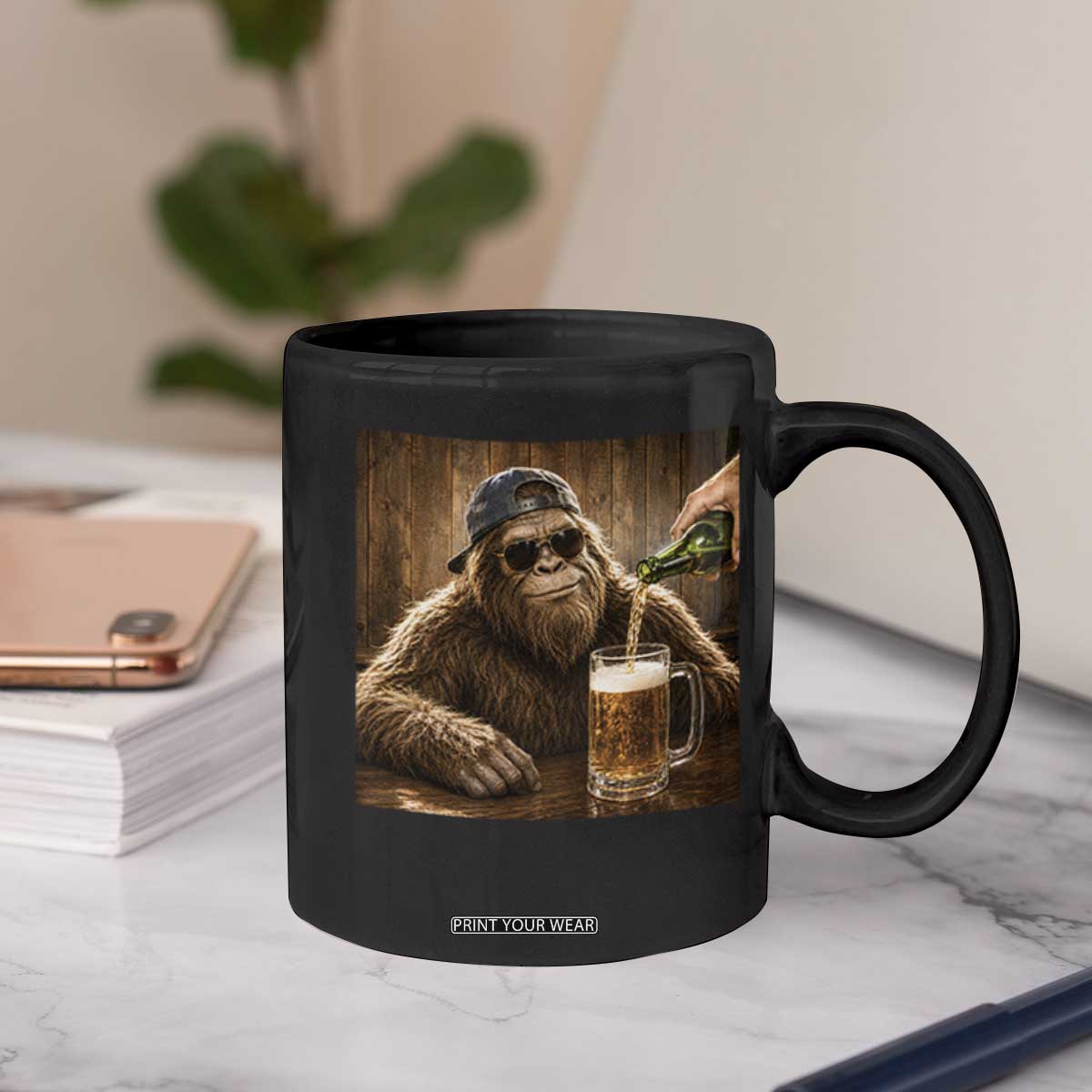 Funny Bigfoot Drinking Beer Coffee Mug Vintage Cool Sunglasses Sasquatch Pub Graphic TS10 Print Your Wear