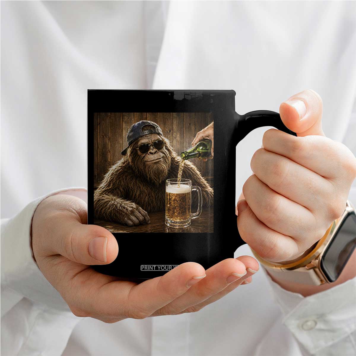 Funny Bigfoot Drinking Beer Coffee Mug Vintage Cool Sunglasses Sasquatch Pub Graphic TS10 Print Your Wear
