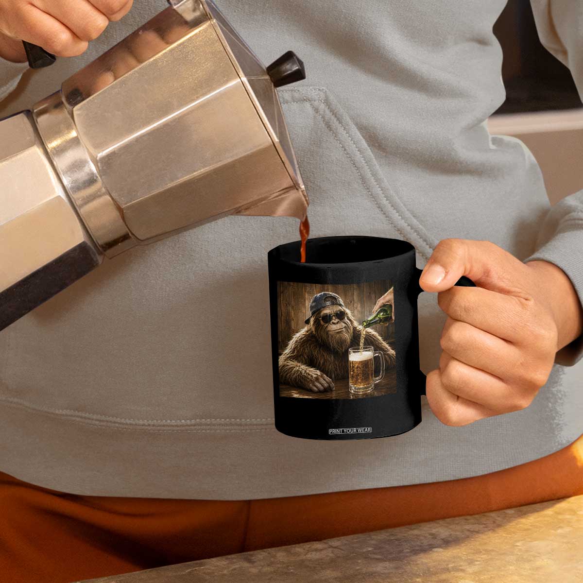 Funny Bigfoot Drinking Beer Coffee Mug Vintage Cool Sunglasses Sasquatch Pub Graphic TS10 Print Your Wear