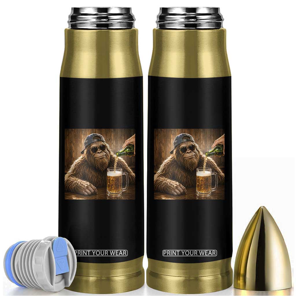 Funny Bigfoot Drinking Beer Bullet Tumbler Vintage Cool Sunglasses Sasquatch Pub Graphic TS10 Black Print Your Wear