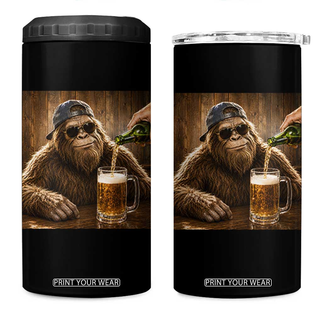 Funny Bigfoot Drinking Beer 4 in 1 Can Cooler Tumbler Vintage Cool Sunglasses Sasquatch Pub Graphic TS10 One Size: 16 oz Black Print Your Wear