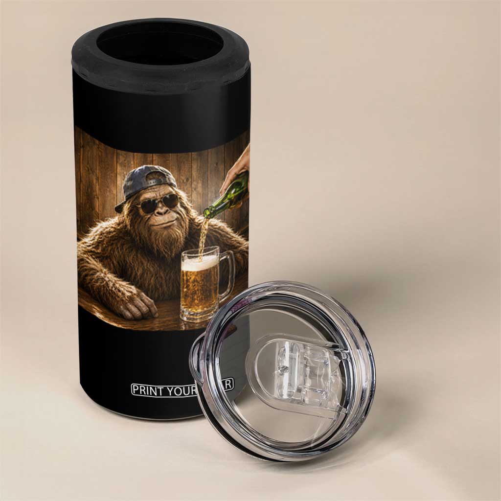 Funny Bigfoot Drinking Beer 4 in 1 Can Cooler Tumbler Vintage Cool Sunglasses Sasquatch Pub Graphic TS10 Print Your Wear