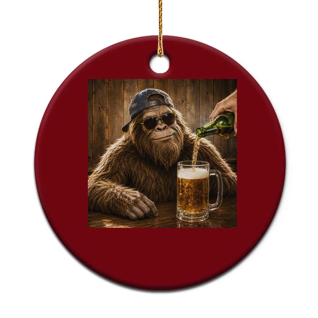 Funny Bigfoot Drinking Beer Ceramic Ornament Vintage Cool Sunglasses Sasquatch Pub Graphic TS10 1pc Red Print Your Wear