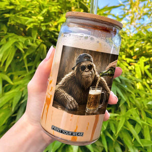 Funny Bigfoot Drinking Beer Glass Can Vintage Cool Sunglasses Sasquatch Pub Graphic TS10 Black Print Your Wear
