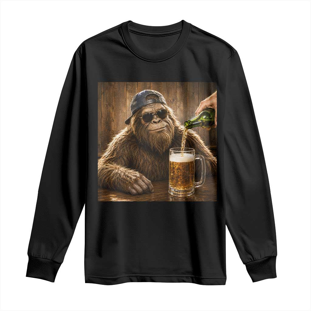 Funny Bigfoot Drinking Beer Long Sleeve Shirt Vintage Cool Sunglasses Sasquatch Pub Graphic TS10 Black Print Your Wear
