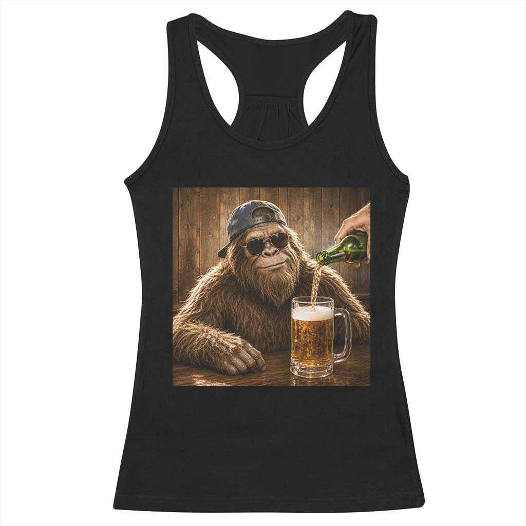 Funny Bigfoot Drinking Beer Racerback Tank Top Vintage Cool Sunglasses Sasquatch Pub Graphic TS10 Black Print Your Wear