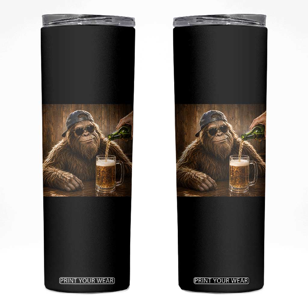 Funny Bigfoot Drinking Beer Skinny Tumbler Vintage Cool Sunglasses Sasquatch Pub Graphic TS10 Black Print Your Wear
