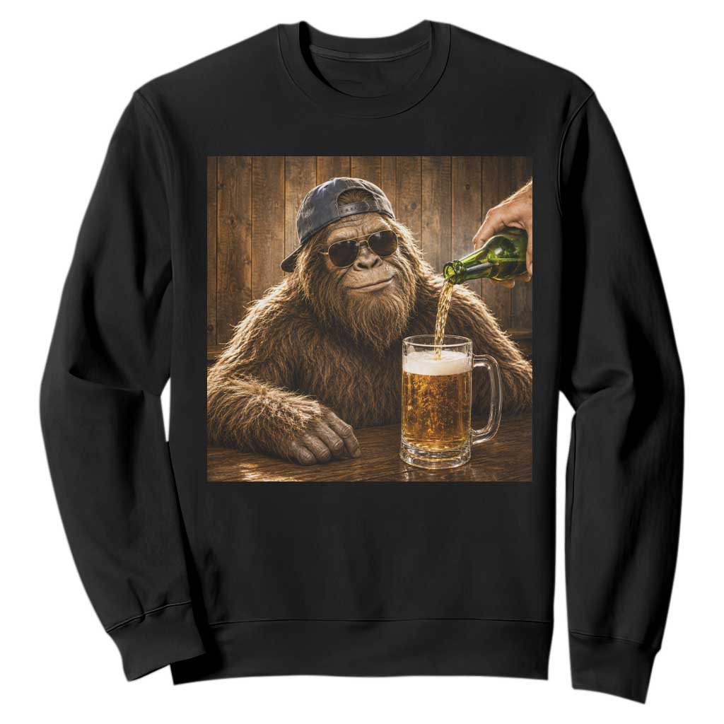 Funny Bigfoot Drinking Beer Sweatshirt Vintage Cool Sunglasses Sasquatch Pub Graphic TS10 Black Print Your Wear