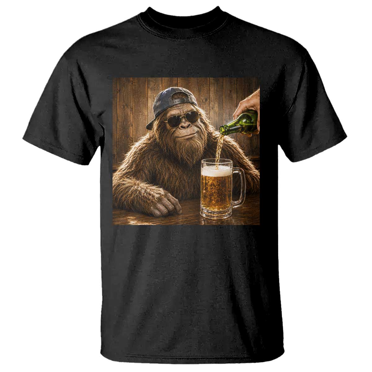 Funny Bigfoot Drinking Beer T Shirt Vintage Cool Sunglasses Sasquatch Pub Graphic TS10 Black Print Your Wear