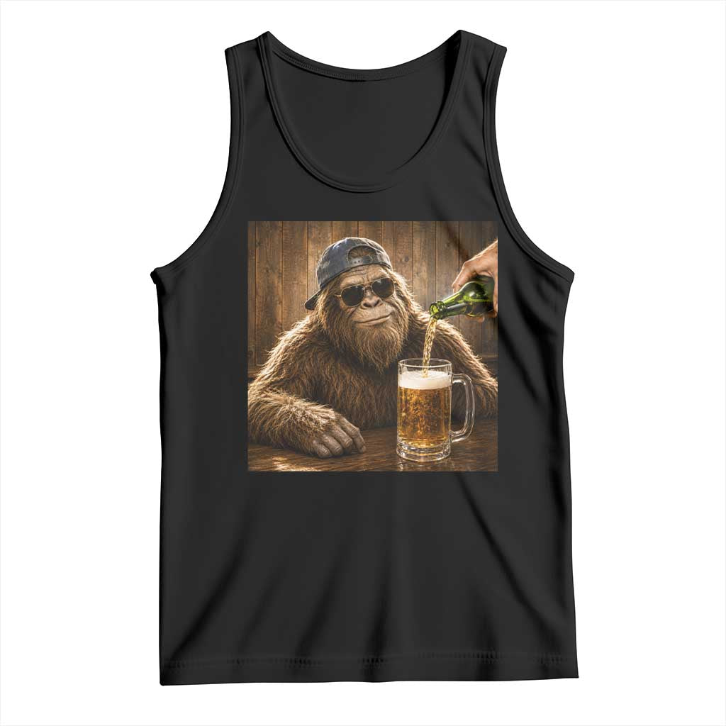 Funny Bigfoot Drinking Beer Tank Top Vintage Cool Sunglasses Sasquatch Pub Graphic TS10 Black Print Your Wear