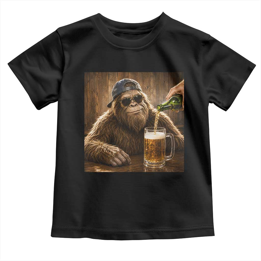 Funny Bigfoot Drinking Beer Toddler T Shirt Vintage Cool Sunglasses Sasquatch Pub Graphic TS10 Black Print Your Wear