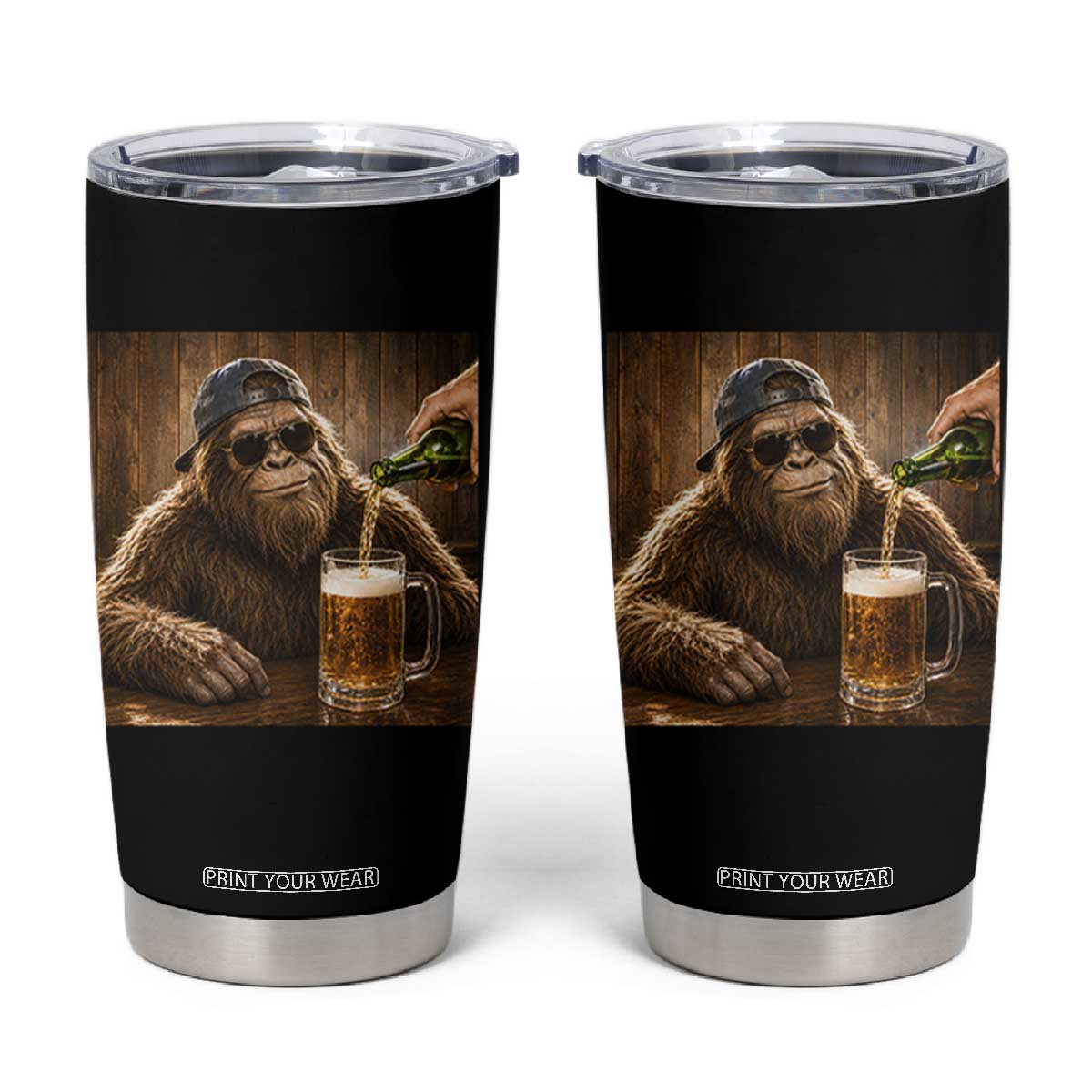 Funny Bigfoot Drinking Beer Tumbler Cup Vintage Cool Sunglasses Sasquatch Pub Graphic TS10 Black Print Your Wear