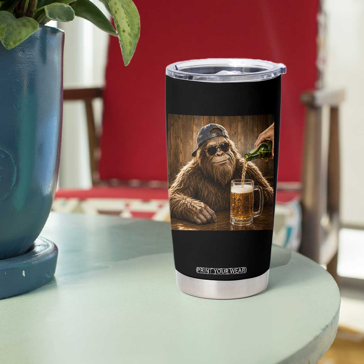Funny Bigfoot Drinking Beer Tumbler Cup Vintage Cool Sunglasses Sasquatch Pub Graphic TS10 Print Your Wear