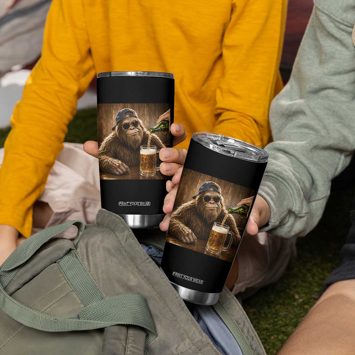 Funny Bigfoot Drinking Beer Tumbler Cup Vintage Cool Sunglasses Sasquatch Pub Graphic TS10 Print Your Wear