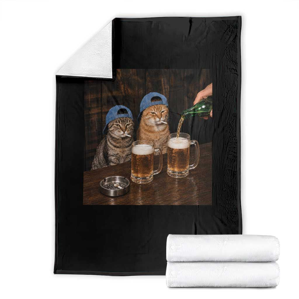 Funny Smoking Cats Drinking Beer at the Bar Throw Blanket Funny Bad Boys Cigarette Kitty Gen Z Meme TS10 Black Print Your Wear