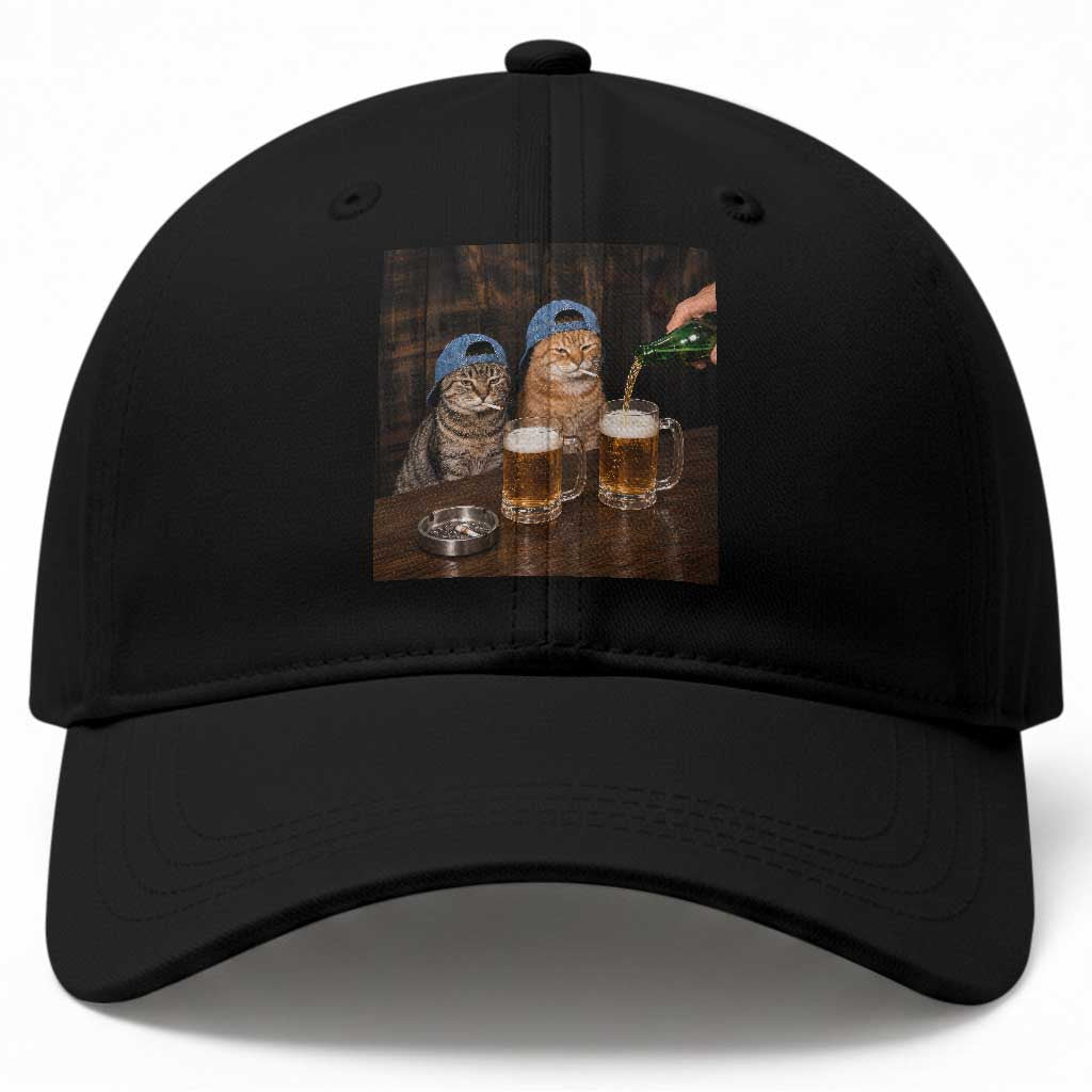 Funny Smoking Cats Drinking Beer at the Bar Baseball Cap Funny Bad Boys Cigarette Kitty Gen Z Meme TS10 Print Your Wear