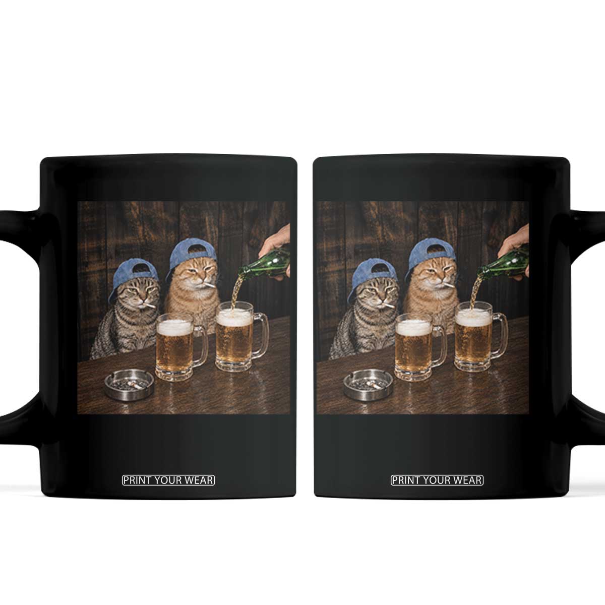 Funny Smoking Cats Drinking Beer at the Bar Coffee Mug Funny Bad Boys Cigarette Kitty Gen Z Meme TS10 Black Print Your Wear