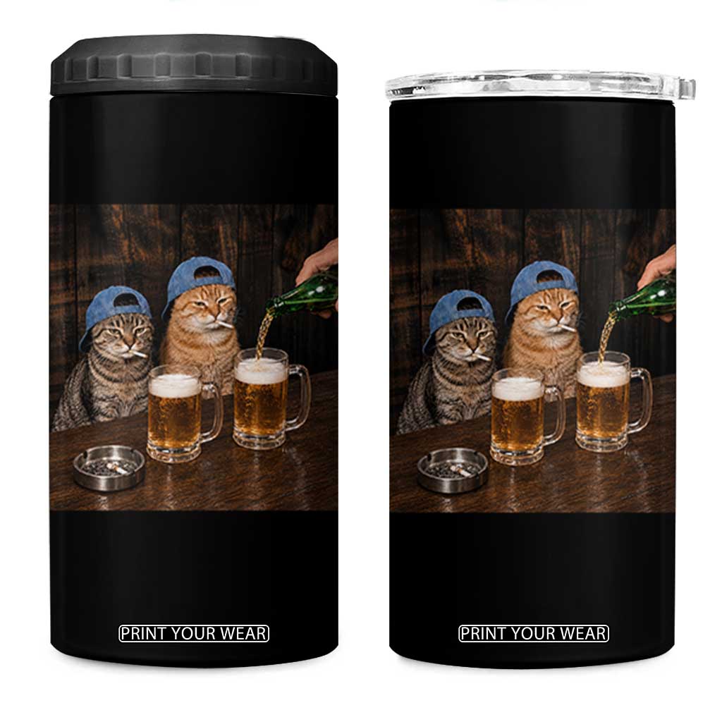 Funny Smoking Cats Drinking Beer at the Bar 4 in 1 Can Cooler Tumbler Funny Bad Boys Cigarette Kitty Gen Z Meme TS10 One Size: 16 oz Black Print Your Wear