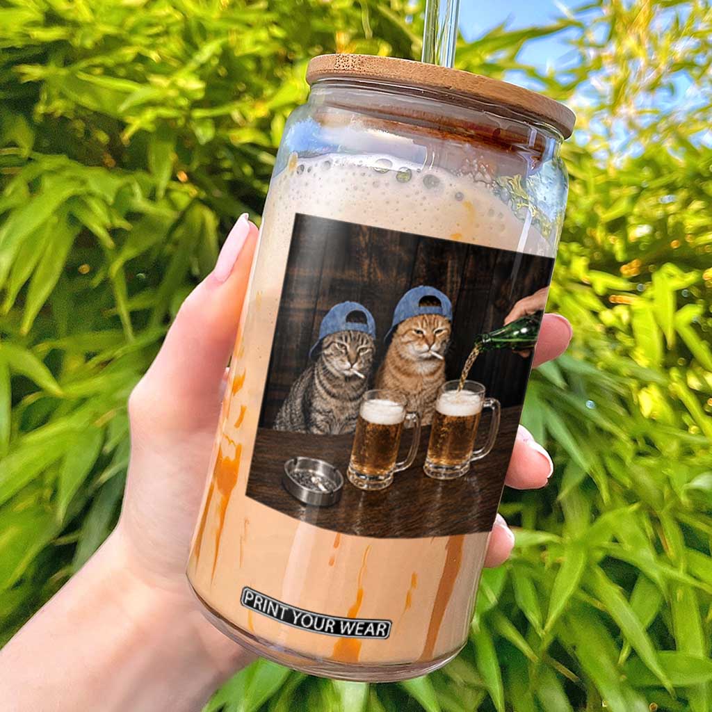 Funny Smoking Cats Drinking Beer at the Bar Glass Can Funny Bad Boys Cigarette Kitty Gen Z Meme TS10 Black Print Your Wear