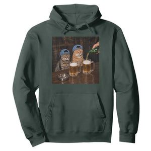 Funny Smoking Cats Drinking Beer at the Bar Hoodie Funny Bad Boys Cigarette Kitty Gen Z Meme TS10 Dark Forest Green Print Your Wear