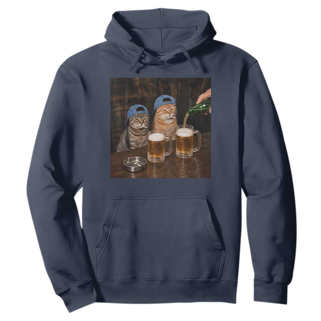 Funny Smoking Cats Drinking Beer at the Bar Hoodie Funny Bad Boys Cigarette Kitty Gen Z Meme TS10 Navy Print Your Wear