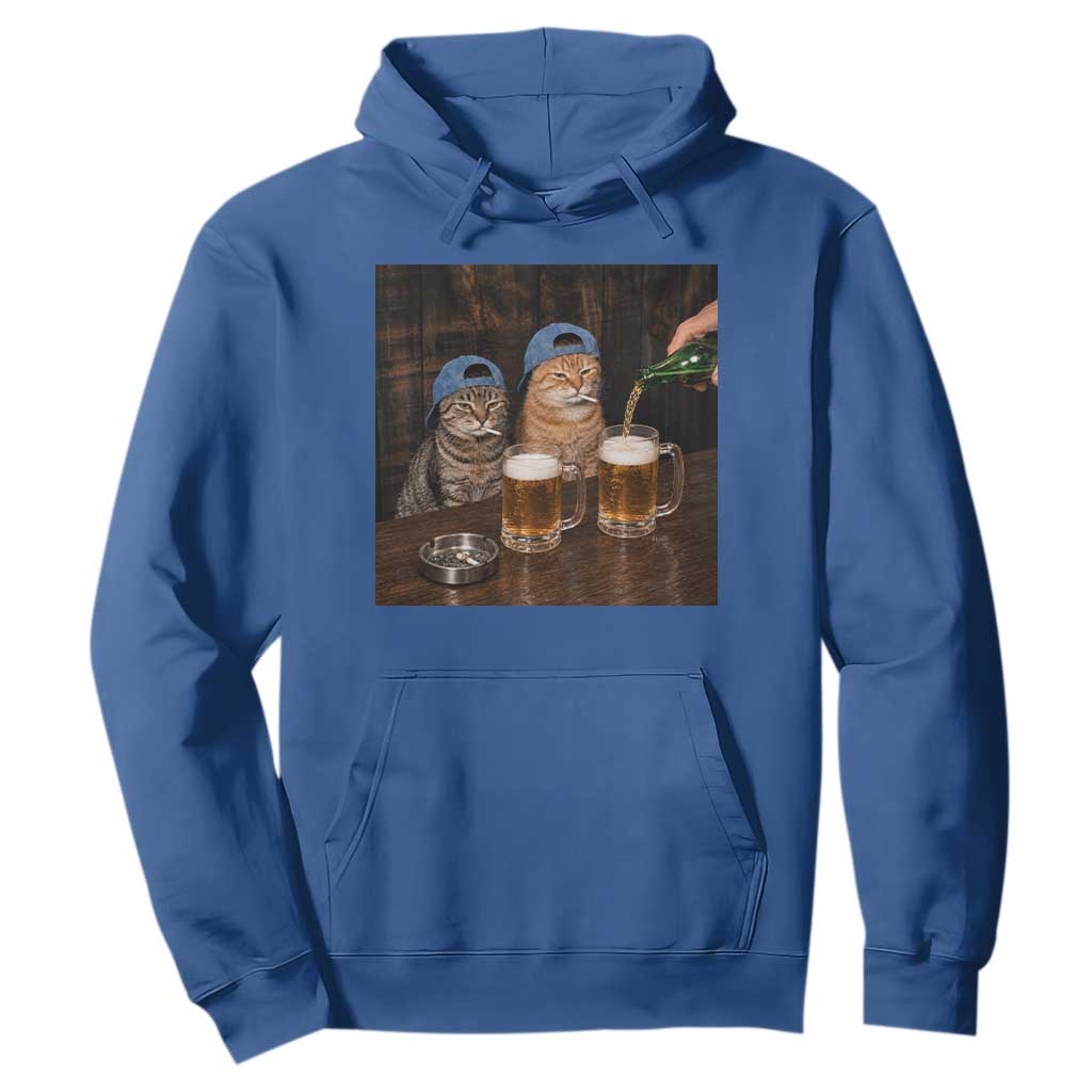 Funny Smoking Cats Drinking Beer at the Bar Hoodie Funny Bad Boys Cigarette Kitty Gen Z Meme TS10 Royal Blue Print Your Wear