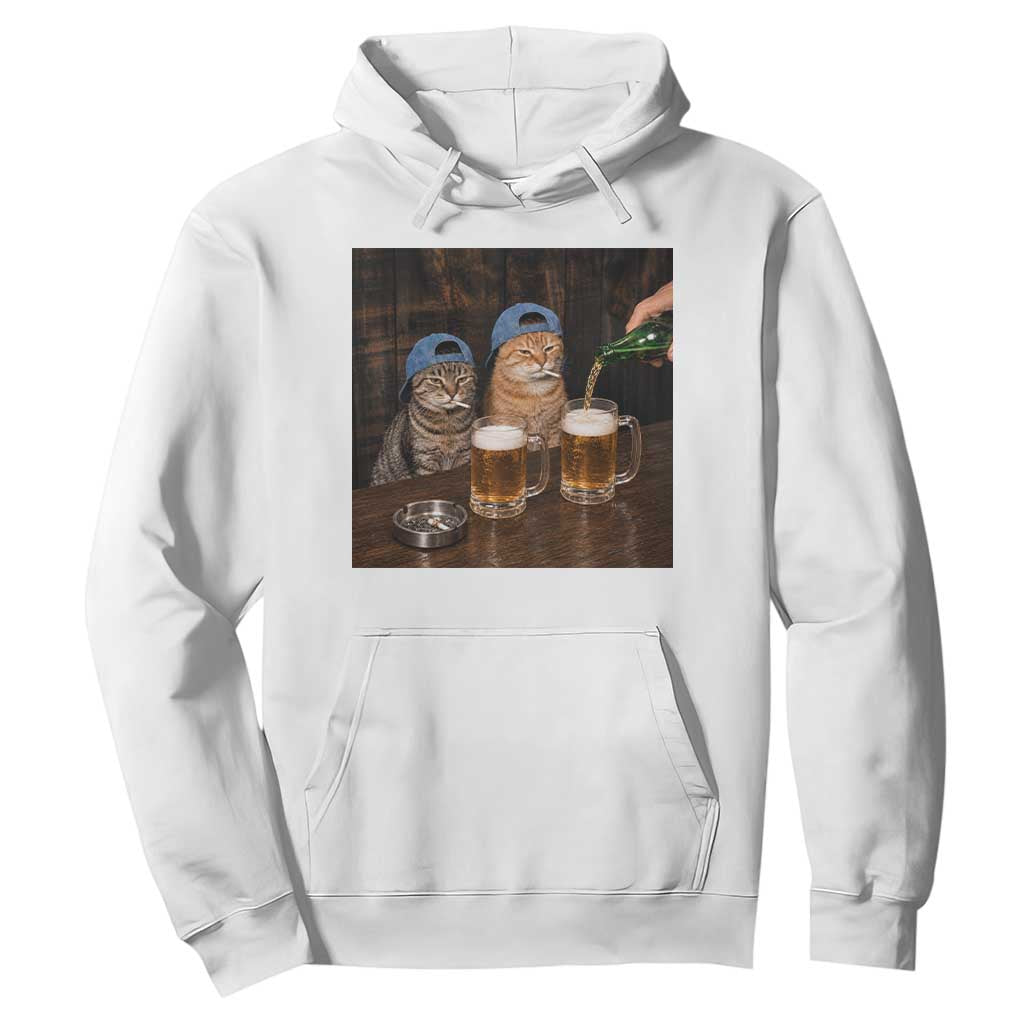 Funny Smoking Cats Drinking Beer at the Bar Hoodie Funny Bad Boys Cigarette Kitty Gen Z Meme TS10 White Print Your Wear