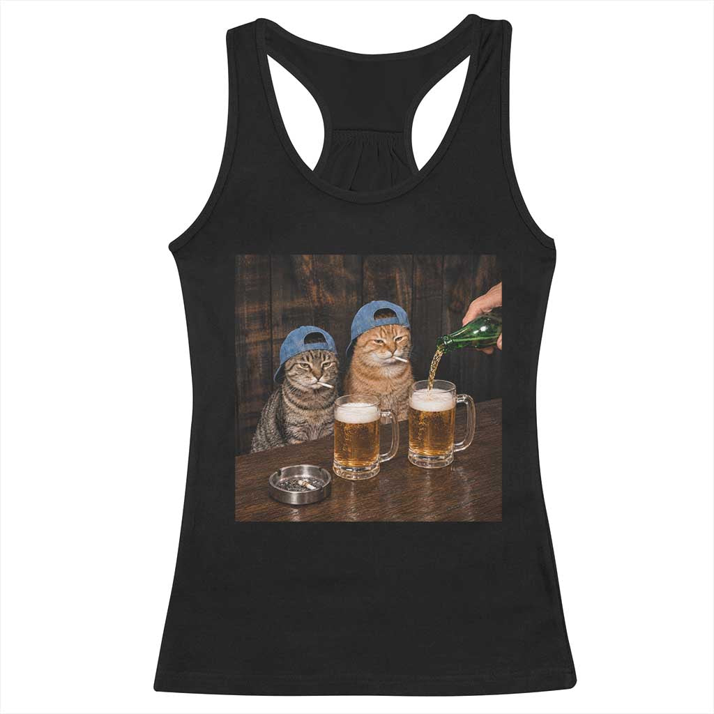 Funny Smoking Cats Drinking Beer at the Bar Racerback Tank Top Funny Bad Boys Cigarette Kitty Gen Z Meme TS10 Black Print Your Wear