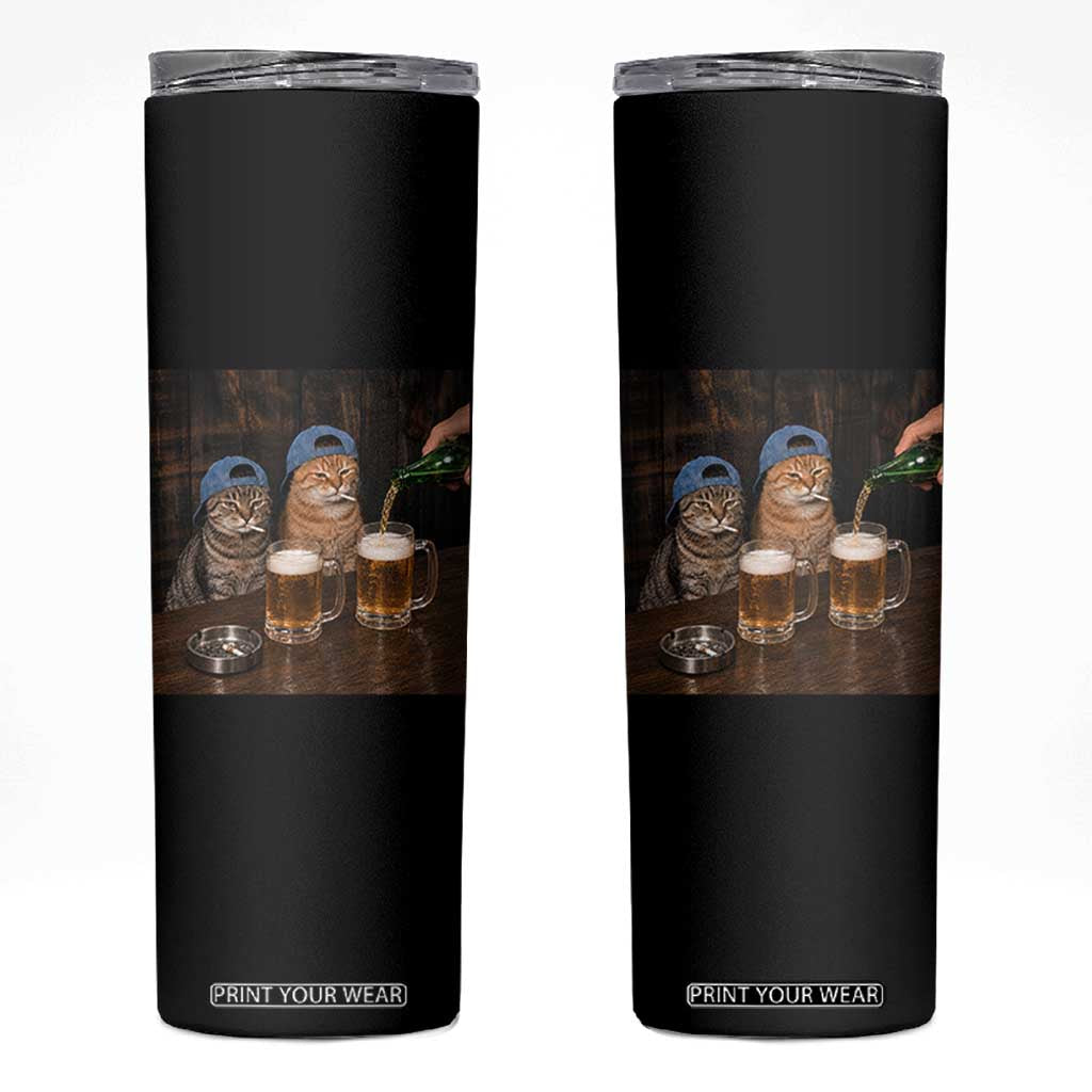 Funny Smoking Cats Drinking Beer at the Bar Skinny Tumbler Funny Bad Boys Cigarette Kitty Gen Z Meme TS10 Black Print Your Wear