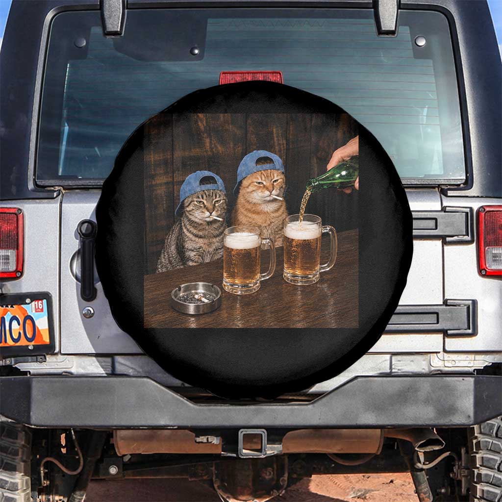 Funny Smoking Cats Drinking Beer at the Bar Spare Tire Cover Funny Bad Boys Cigarette Kitty Gen Z Meme TS10 No hole Black Print Your Wear