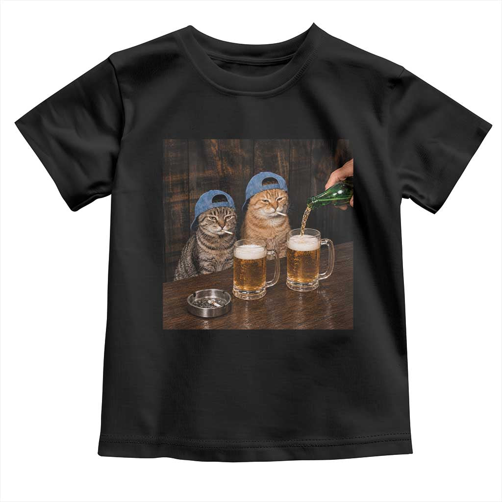 Funny Smoking Cats Drinking Beer at the Bar Toddler T Shirt Funny Bad Boys Cigarette Kitty Gen Z Meme TS10 Black Print Your Wear