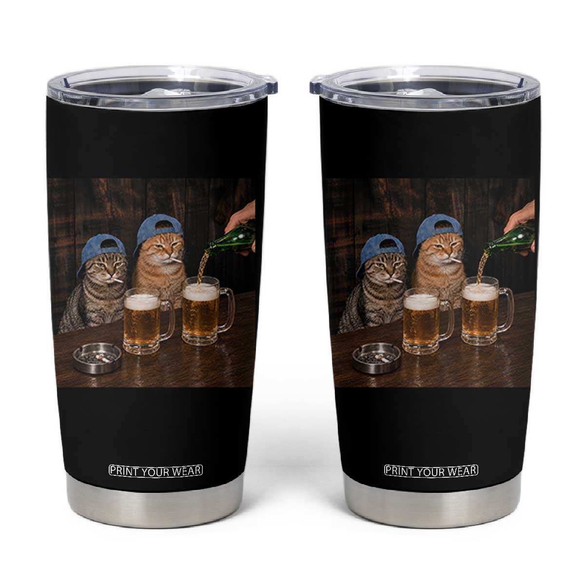 Funny Smoking Cats Drinking Beer at the Bar Tumbler Cup Funny Bad Boys Cigarette Kitty Gen Z Meme TS10 Black Print Your Wear