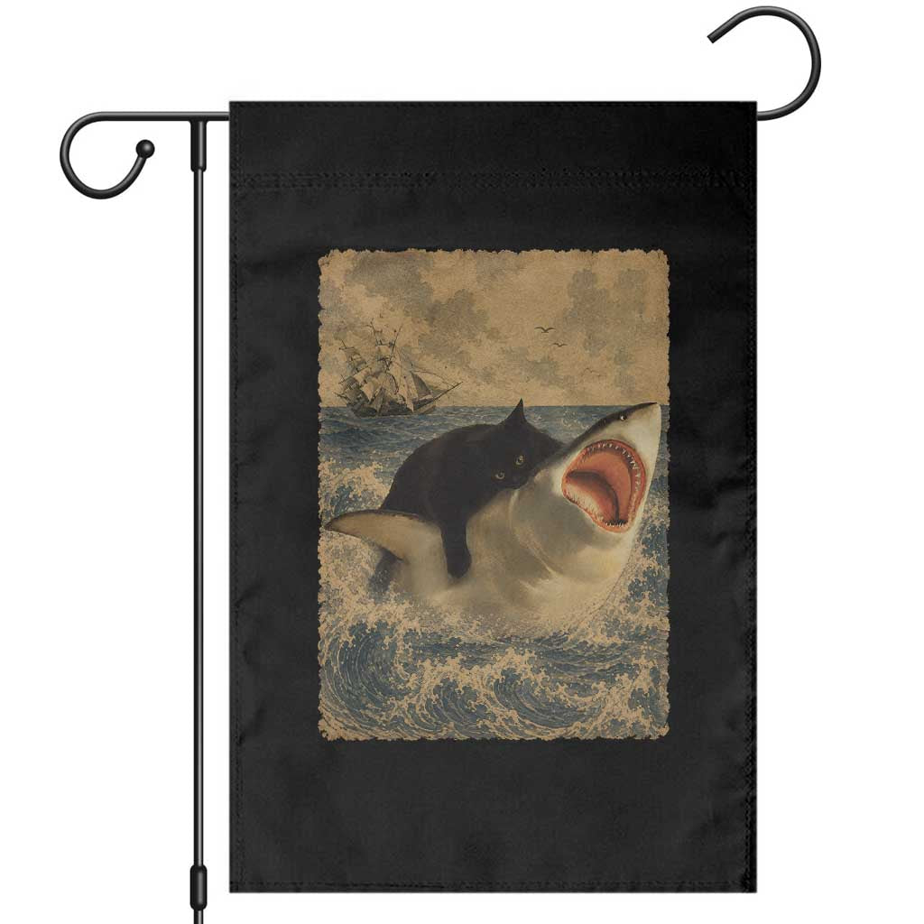 Black Cat Biting Shark Anime Graphic Japanese Garden Flag Vintage Graphic Ukiyo-e Art TS10 Black Print Your Wear
