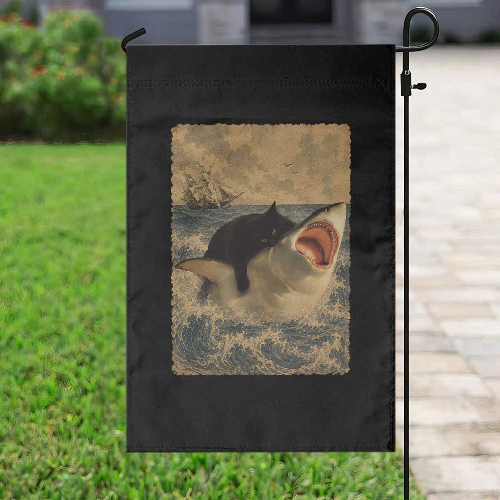Black Cat Biting Shark Anime Graphic Japanese Garden Flag Vintage Graphic Ukiyo-e Art TS10 Print Your Wear