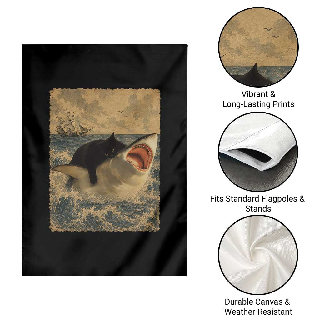 Black Cat Biting Shark Anime Graphic Japanese Garden Flag Vintage Graphic Ukiyo-e Art TS10 Print Your Wear