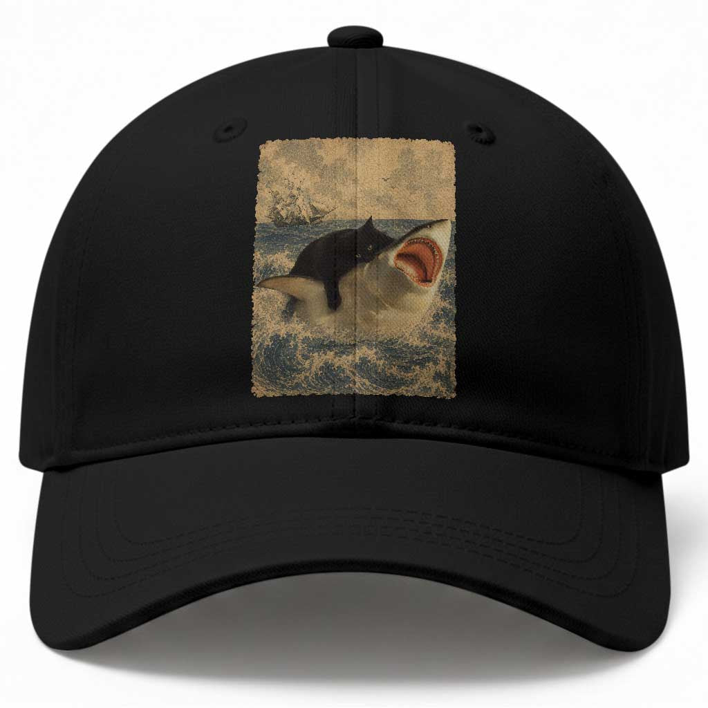 Black Cat Biting Shark Anime Graphic Japanese Baseball Cap Vintage Graphic Ukiyo-e Art TS10 Print Your Wear