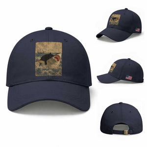 Black Cat Biting Shark Anime Graphic Japanese Baseball Cap Vintage Graphic Ukiyo-e Art TS10 Baseball Cap Universal Fit Navy Print Your Wear