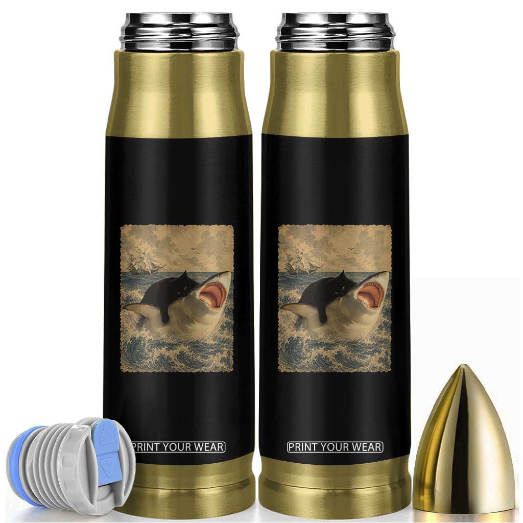 Black Cat Biting Shark Anime Graphic Japanese Bullet Tumbler Vintage Graphic Ukiyo-e Art TS10 Black Print Your Wear