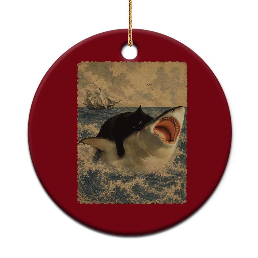 Black Cat Biting Shark Anime Graphic Japanese Ceramic Ornament Vintage Graphic Ukiyo-e Art TS10 1pc Red Print Your Wear