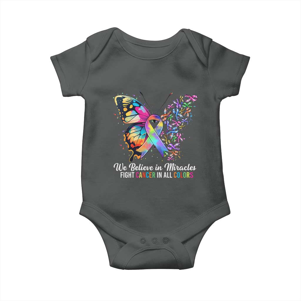 Fight Cancer In All Colors Baby Onesie We Believe In Miracles Cancer Awareness TS10 Dark Heather Print Your Wear