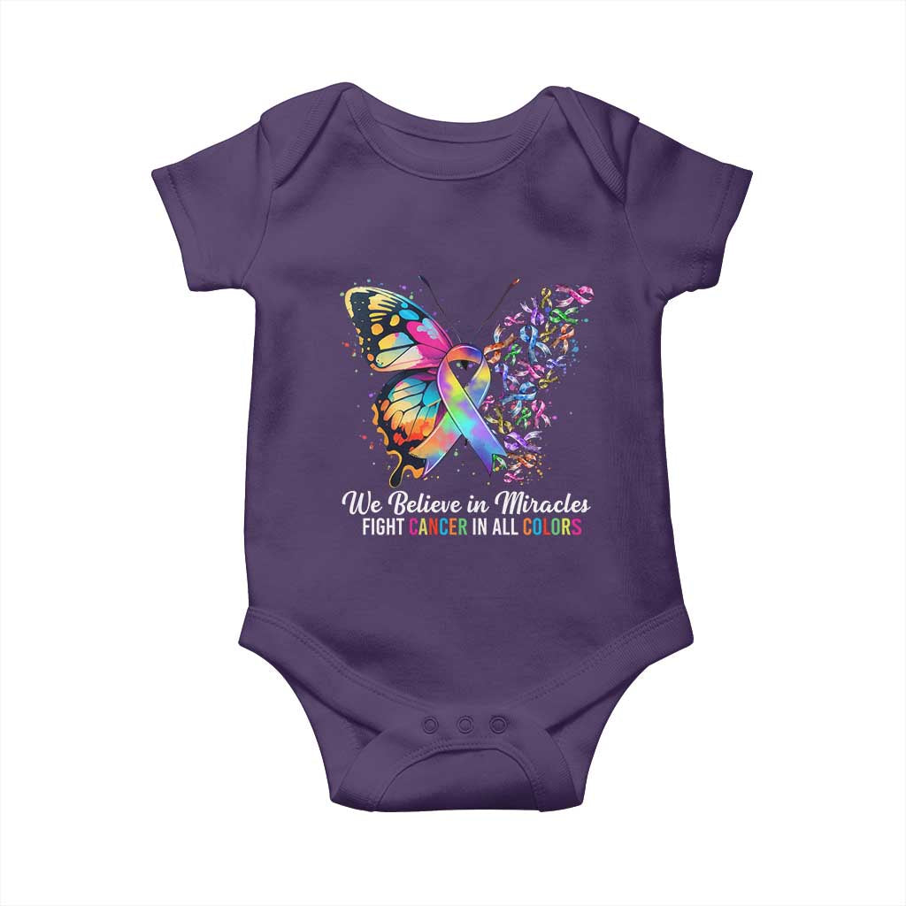 Fight Cancer In All Colors Baby Onesie We Believe In Miracles Cancer Awareness TS10 Purple Print Your Wear