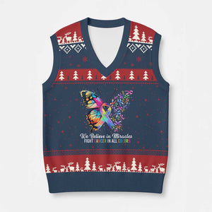 Fight Cancer In All Colors V-Neck Knit Sweater Vest We Believe In Miracles Cancer Awareness TS10 Navy Red Print Your Wear