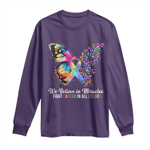 Fight Cancer In All Colors Long Sleeve Shirt We Believe In Miracles Cancer Awareness TS10 Purple Print Your Wear