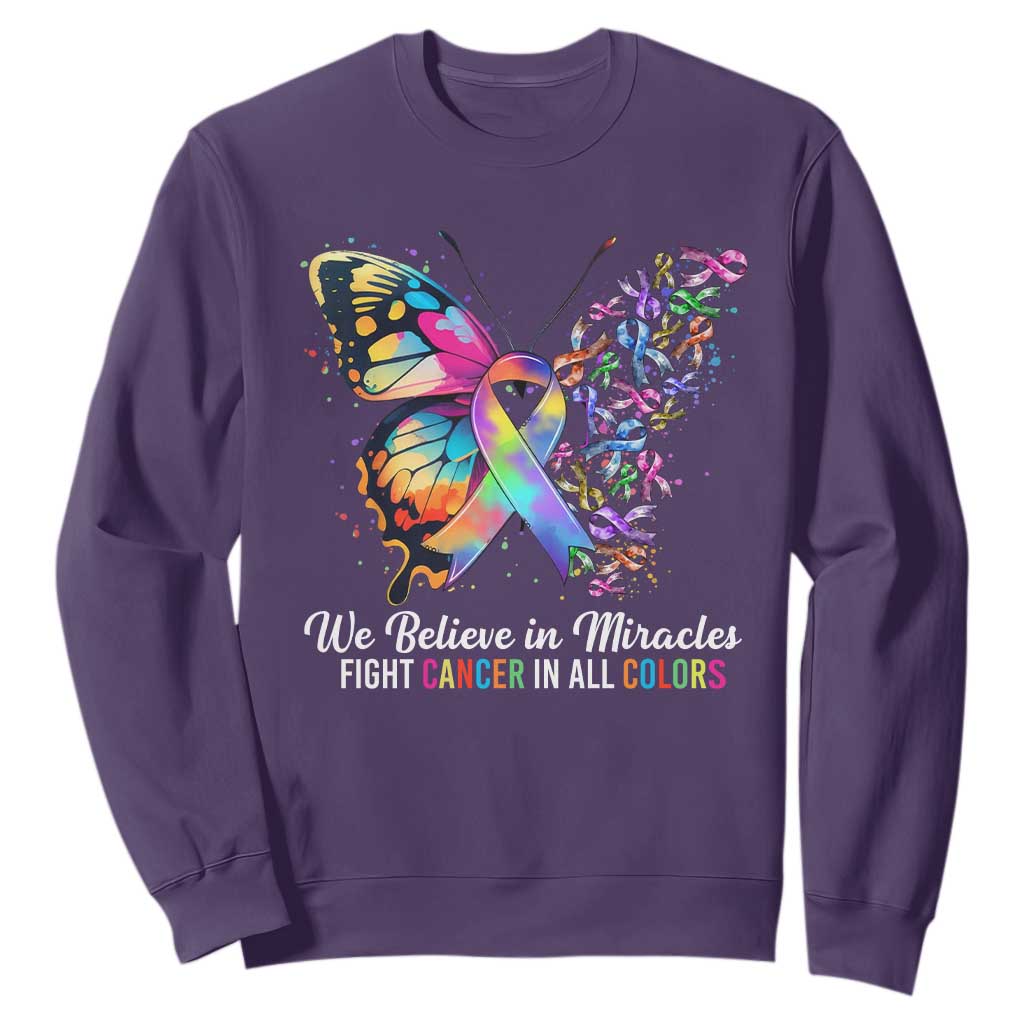 Fight Cancer In All Colors Sweatshirt We Believe In Miracles Cancer Awareness TS10 Purple Print Your Wear