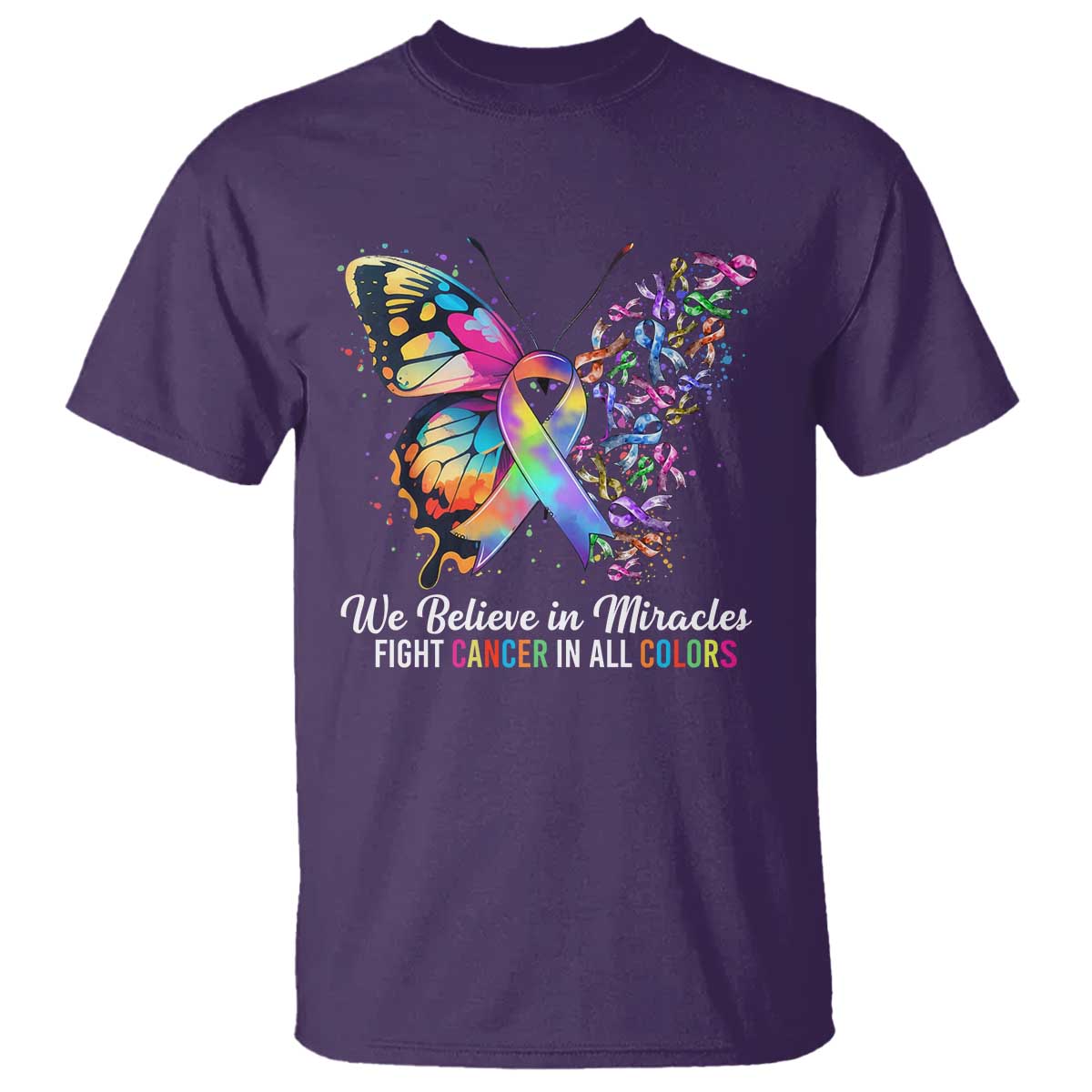 Fight Cancer In All Colors T Shirt We Believe In Miracles Cancer Awareness TS10 Purple Print Your Wear