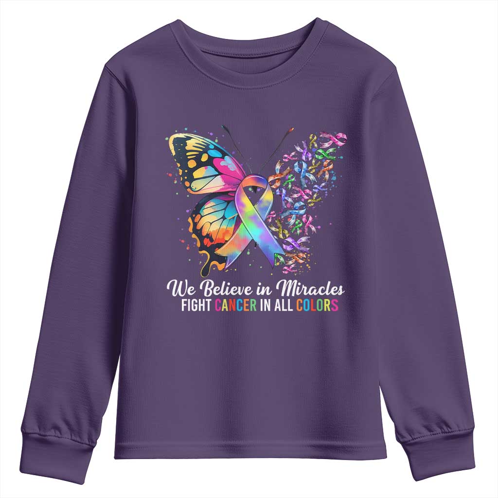 Fight Cancer In All Colors Youth Sweatshirt We Believe In Miracles Cancer Awareness TS10 Purple Print Your Wear
